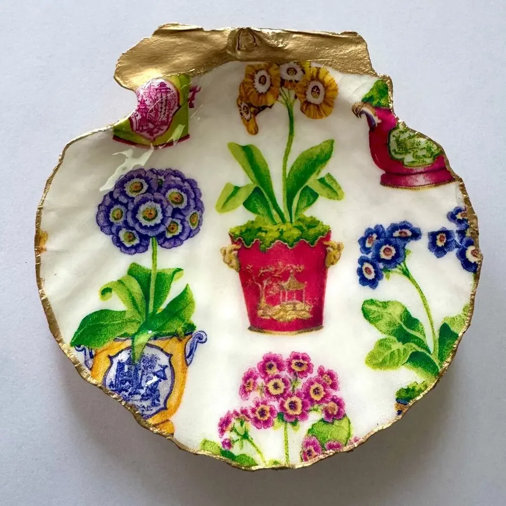 Vintage Flower Pot Seashell Jewelry Trinket Dish